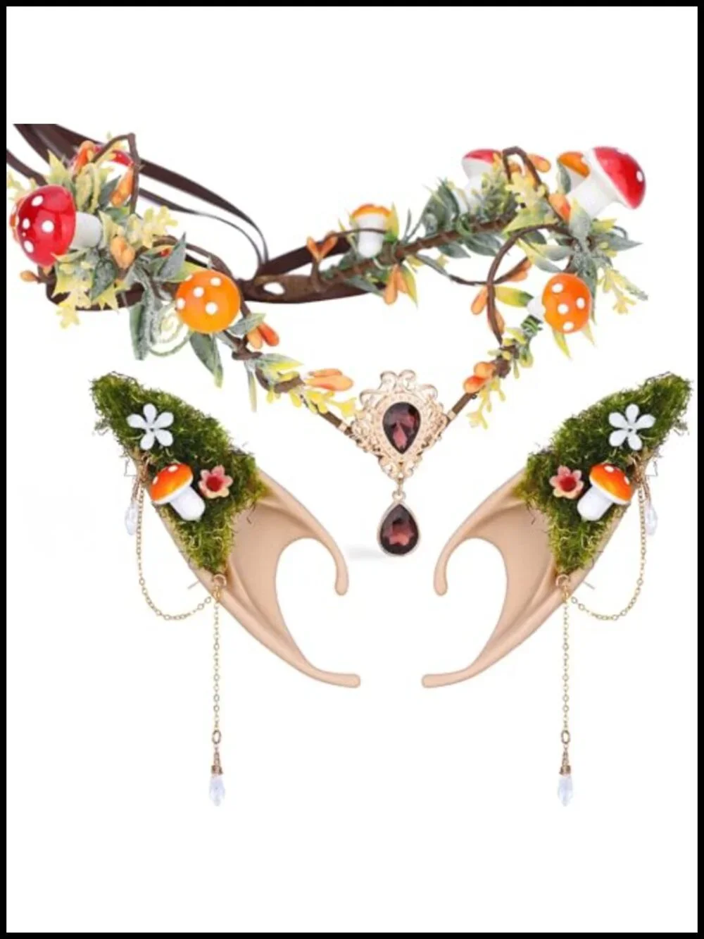 Renaissance Mushroom Crown Cosplay Costume Headpiece Fairy Elf Earrings Set